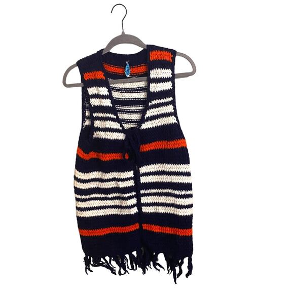 Vintage Hand Crochet 100% Virgin Acrylic Striped Vest - Picture 1 of 4